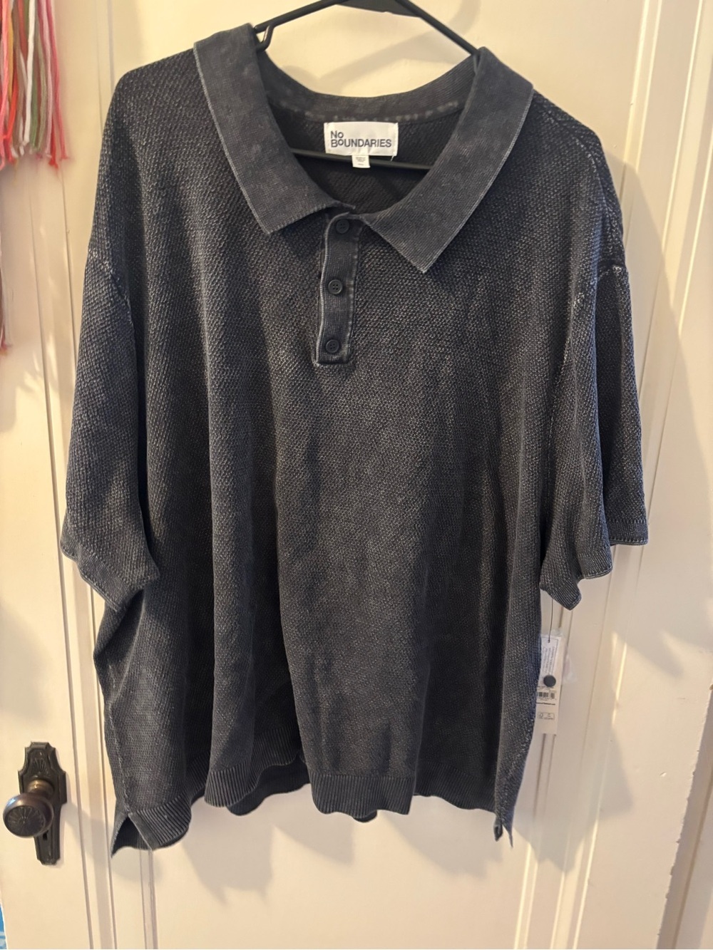 No Boundaries Charcoal Washed Short-Sleeve Polo